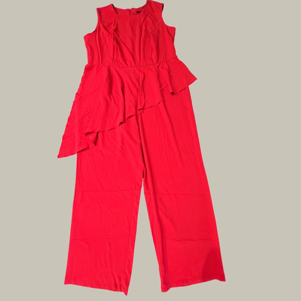 Ashley Stewart Red Peplum Wide Leg Jumpsuit Sleeveless Plus Size 22/24
